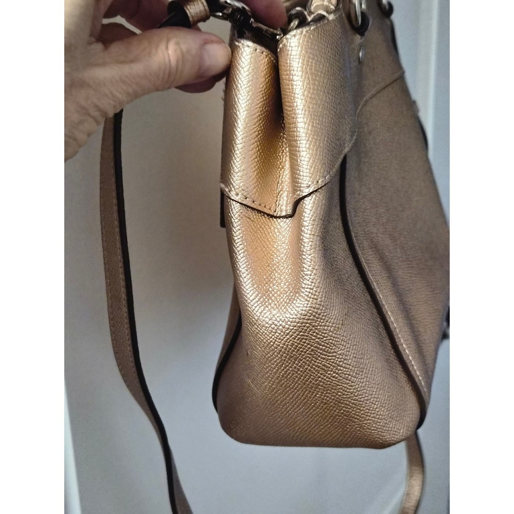 Coach Metallic Champagne Gold Crossgrain Leather Satchel Crossbody Bag - Picture 6 of 12